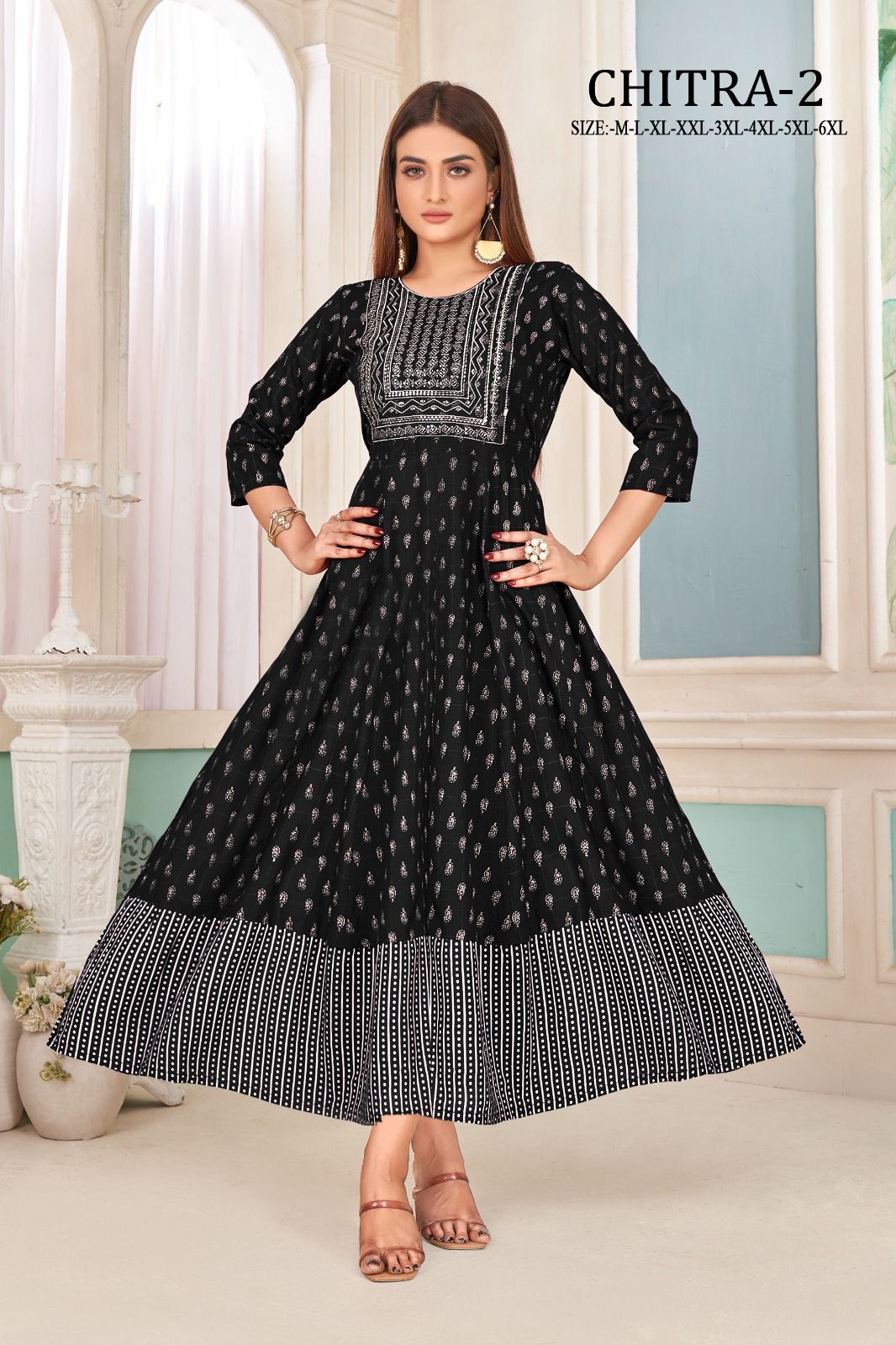 Chitra 2 Rayon Gold Print Long Anarkali Kurtis Catalog